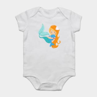 Cute Mermaid, Little Mermaid, Orange Hair, Dolphin Baby Bodysuit